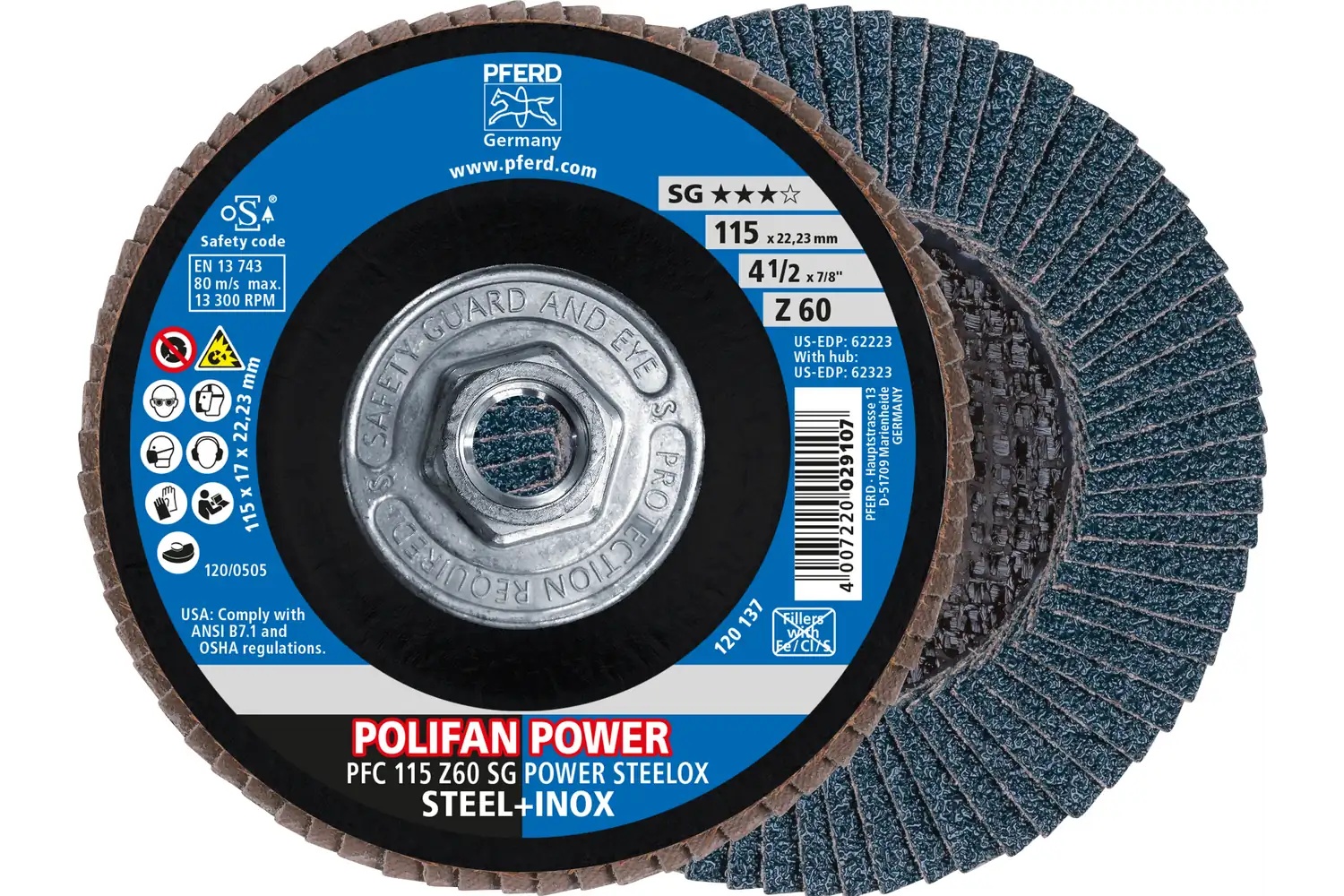 Picture of Pferd Flap Disc, 4-1/2" x 5/8-11, Z SG Power Steelox, 60 Grit, T29, Conical, Zirconia